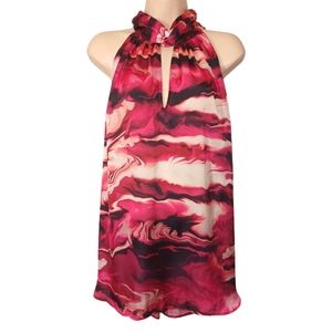 ANNE KLEIN Pink Black Amaranth Multi Print Keyhole Sleeveless Top 3X NWT